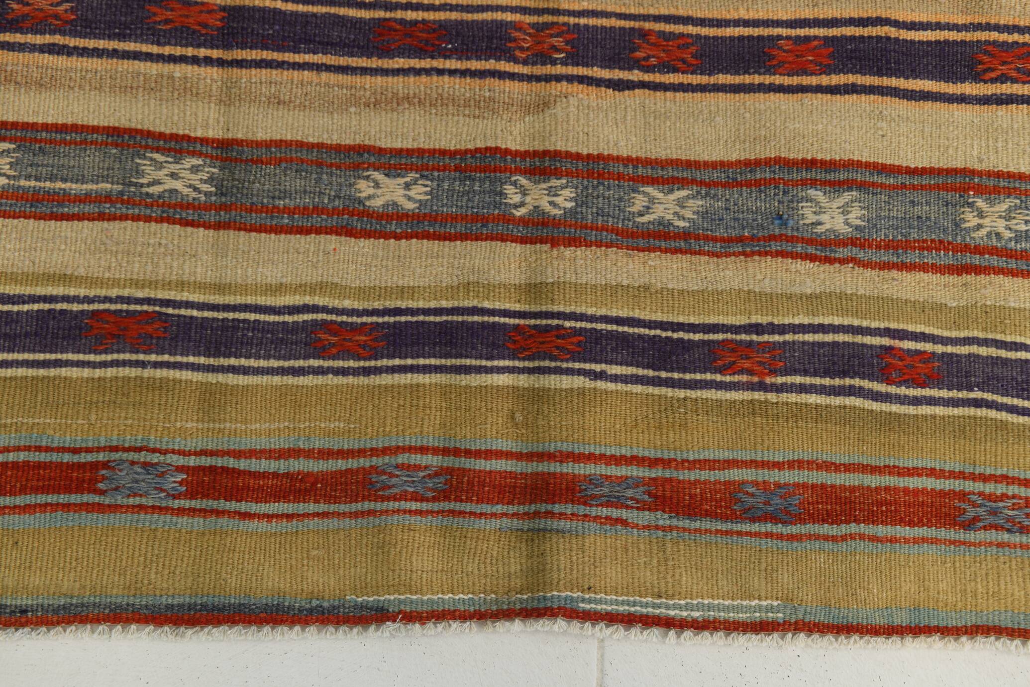 Red & Cream Striped Kilim Rug, 150x260Cm