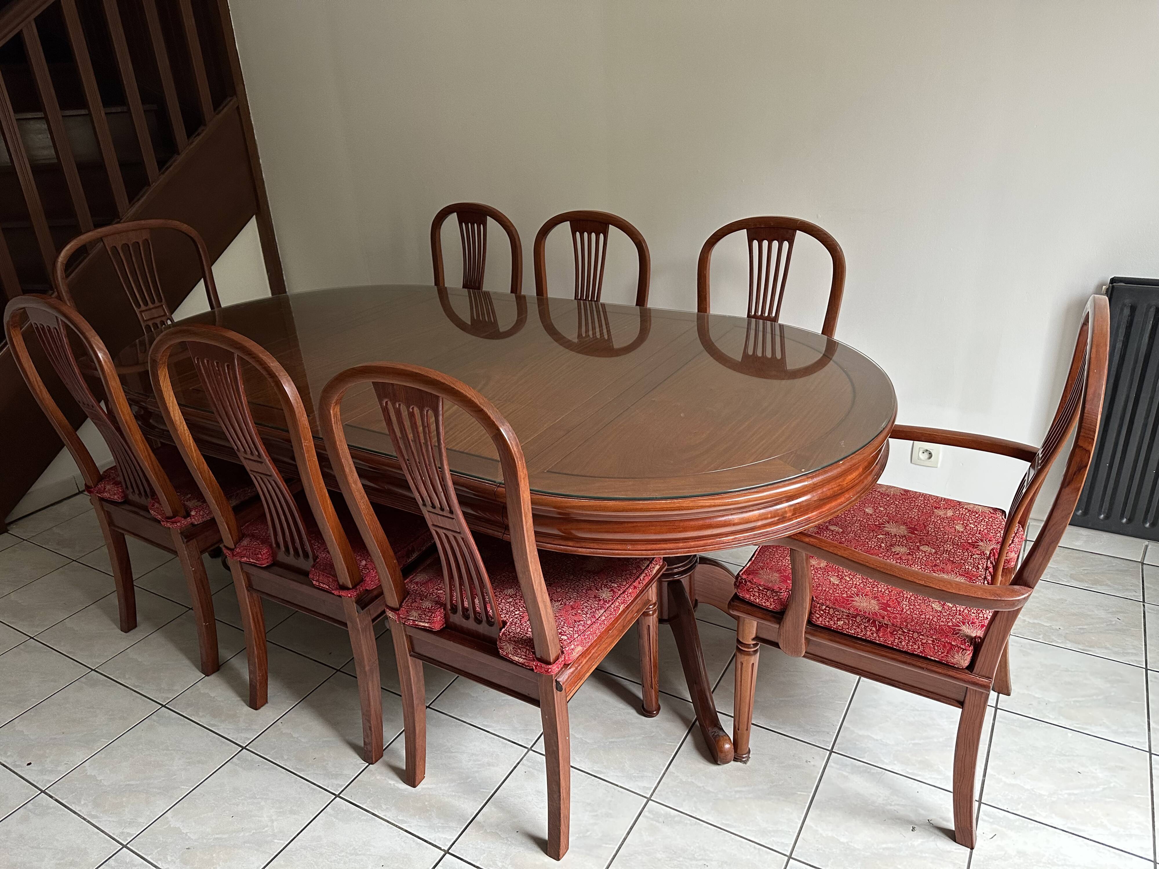 Extendable oval rosewood table + 8 chairs – Hong Chinese Furniture