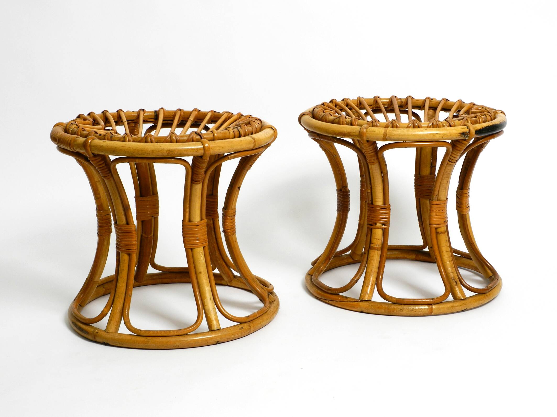 Pair of beautiful rare original 1960's Italian bamboo stools