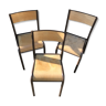 Série de 3 chaises anciennes école empilables métal marron et bois années 70