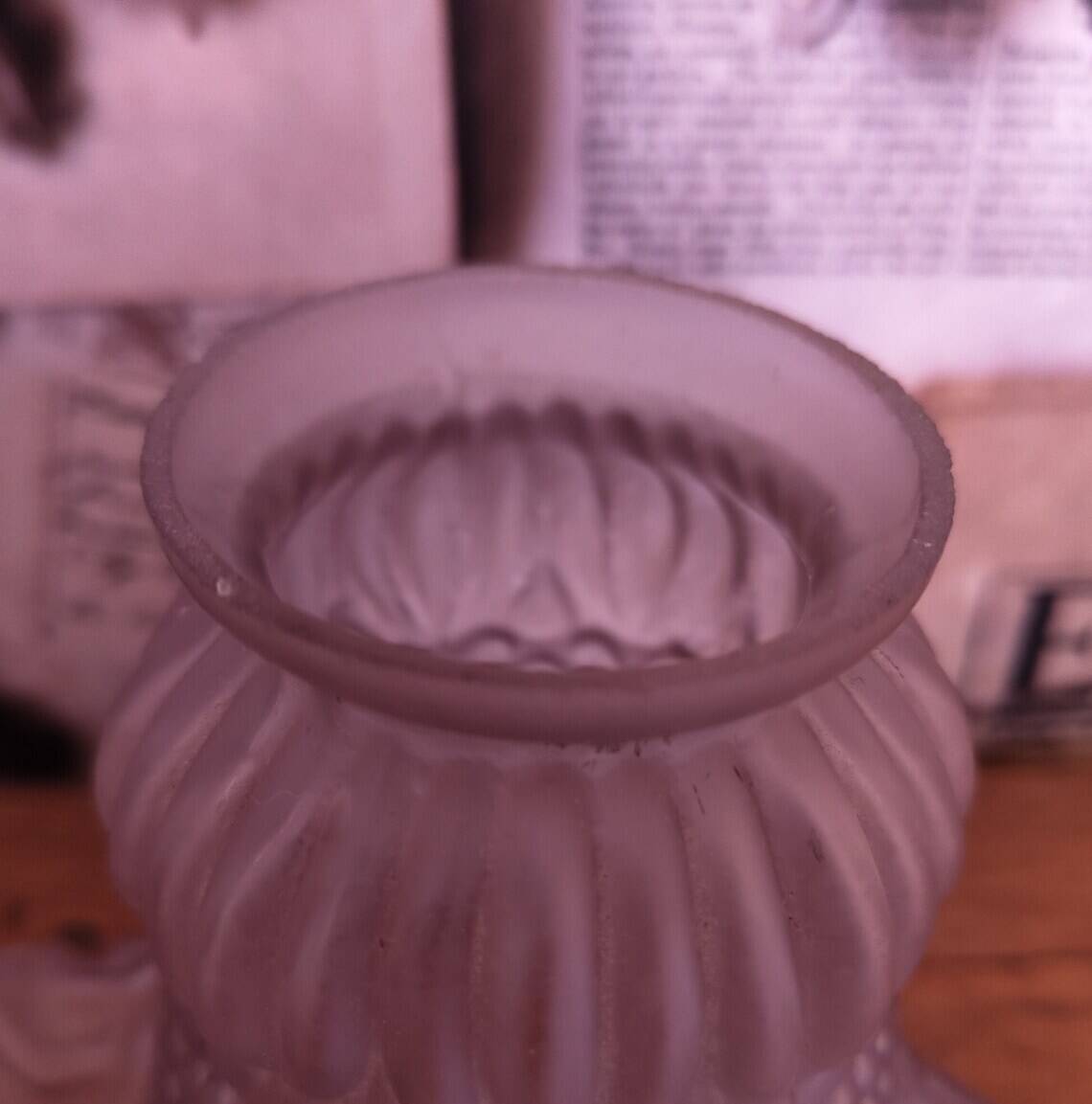 Single French Vintage White Frosted Pattern Glass Tulip Shade Frilled Edge