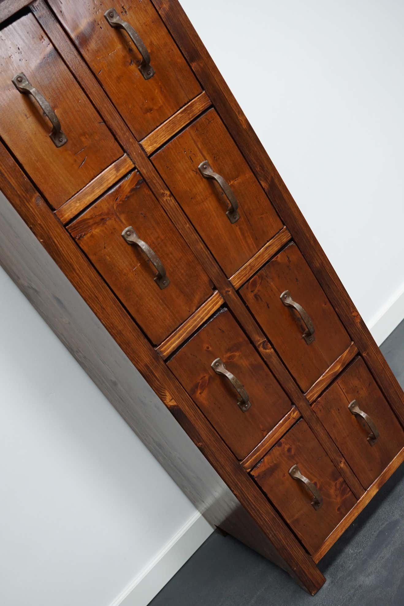 Apothecary or industrial workshop cabinet in pine Netherlands 1930