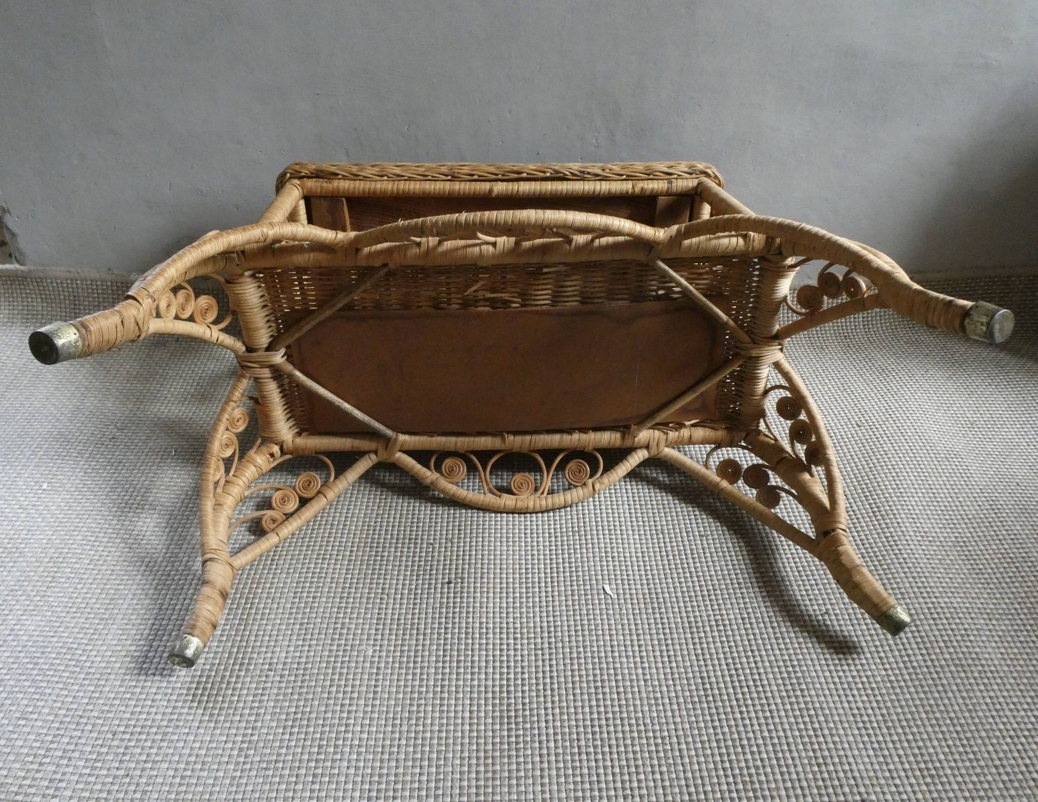Wood and rattan bedside table, butterflies
