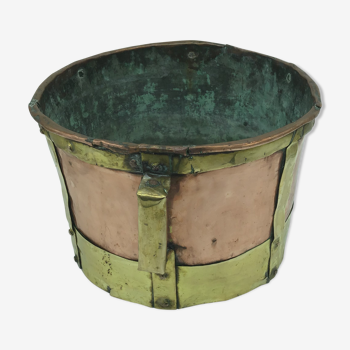 Cache pot ancien en cuivre et laiton XXe siècle