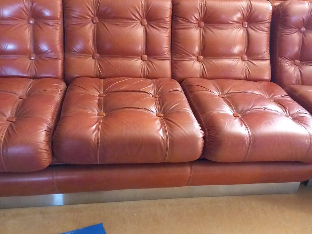 Vintage tufted sofa for 6, 1970s.