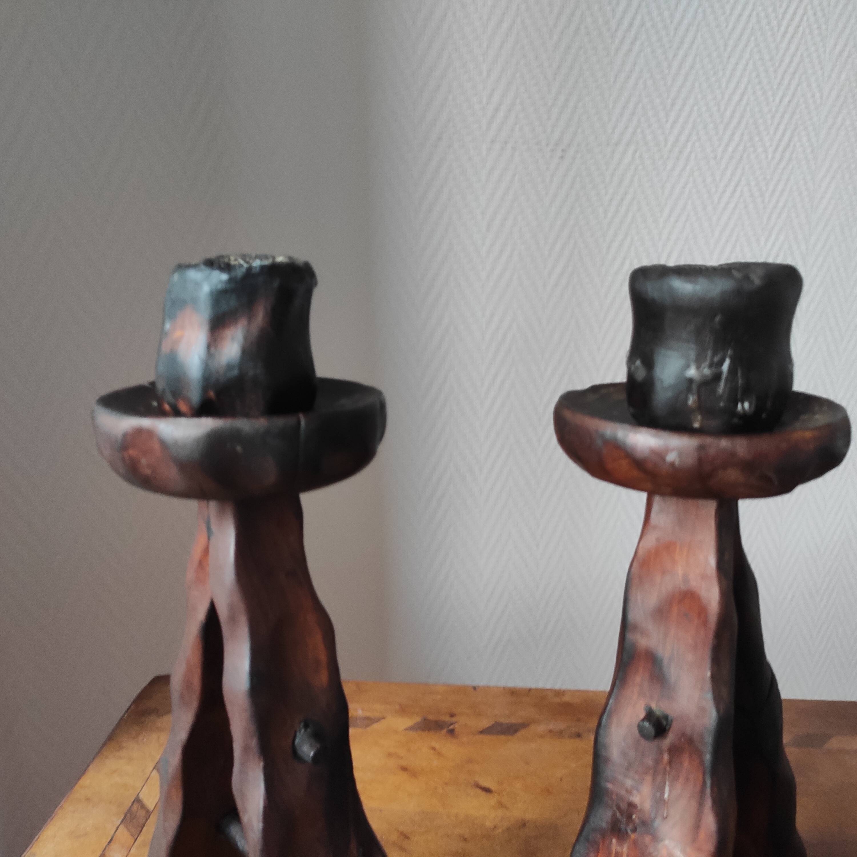 Pair of vintage brutalist candlesticks from the 1950s-60s