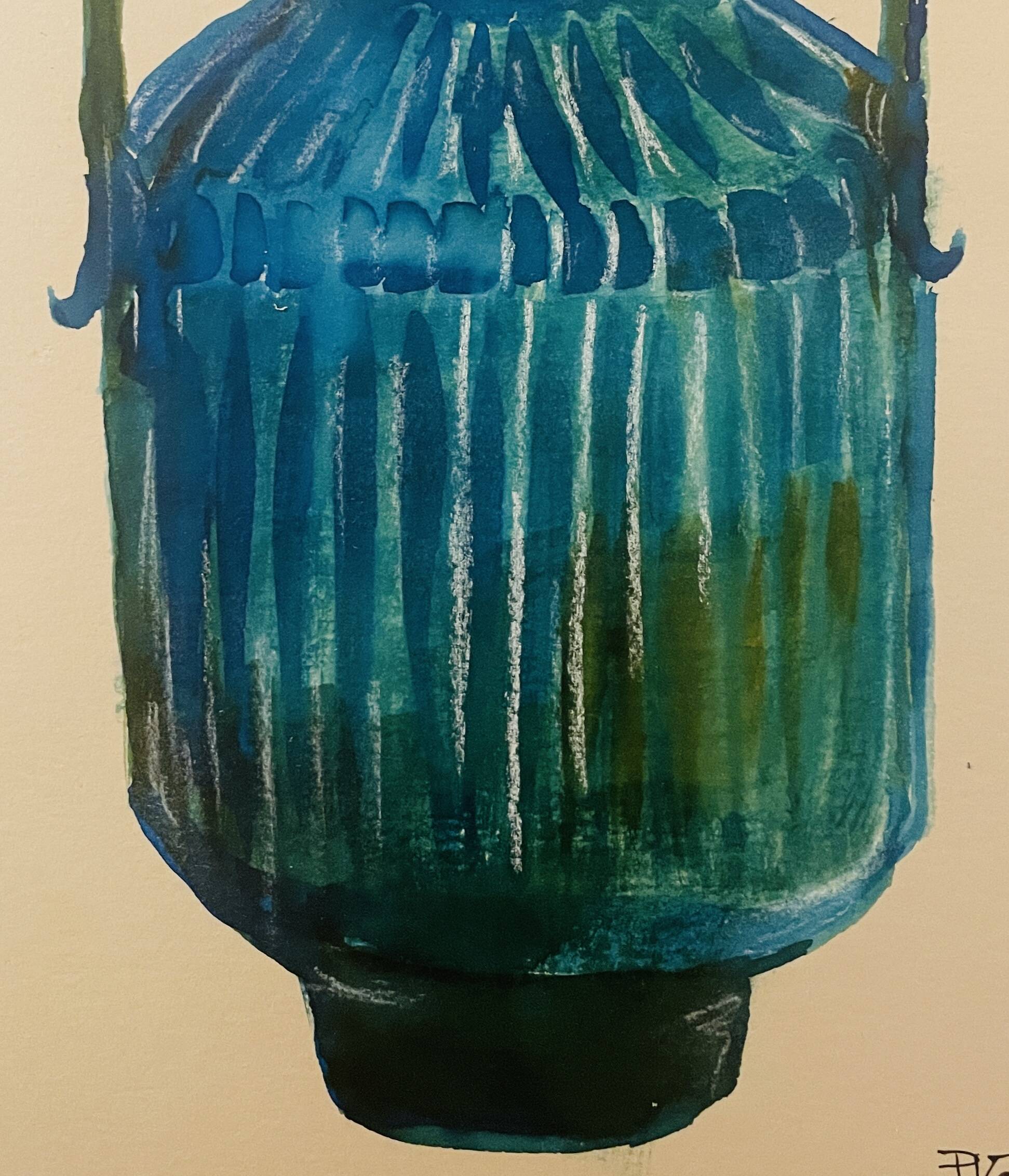 Signed watercolor and ink painting Vase Wabi Sabi collection China