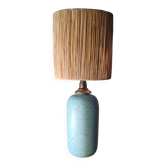 70s style lamp blue green ceramic 40x13 and raffia lampshade H total 57x23 elec ok