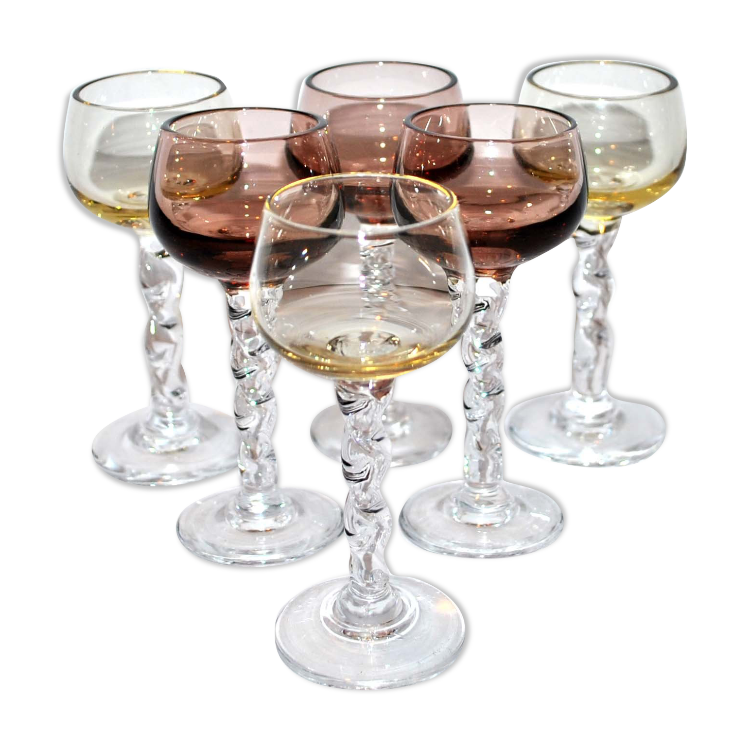 Set of 6 balloon stemmed glasses, Liquor glass in smoked colored glass 9.5cm