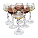 Set of 6 balloon stemmed glasses, Liquor glass in smoked colored glass 9.5cm