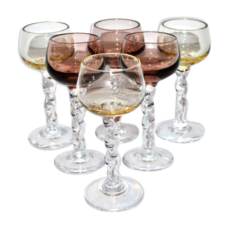 Set of 6 balloon stemmed glasses, Liquor glass in smoked colored glass 9.5cm