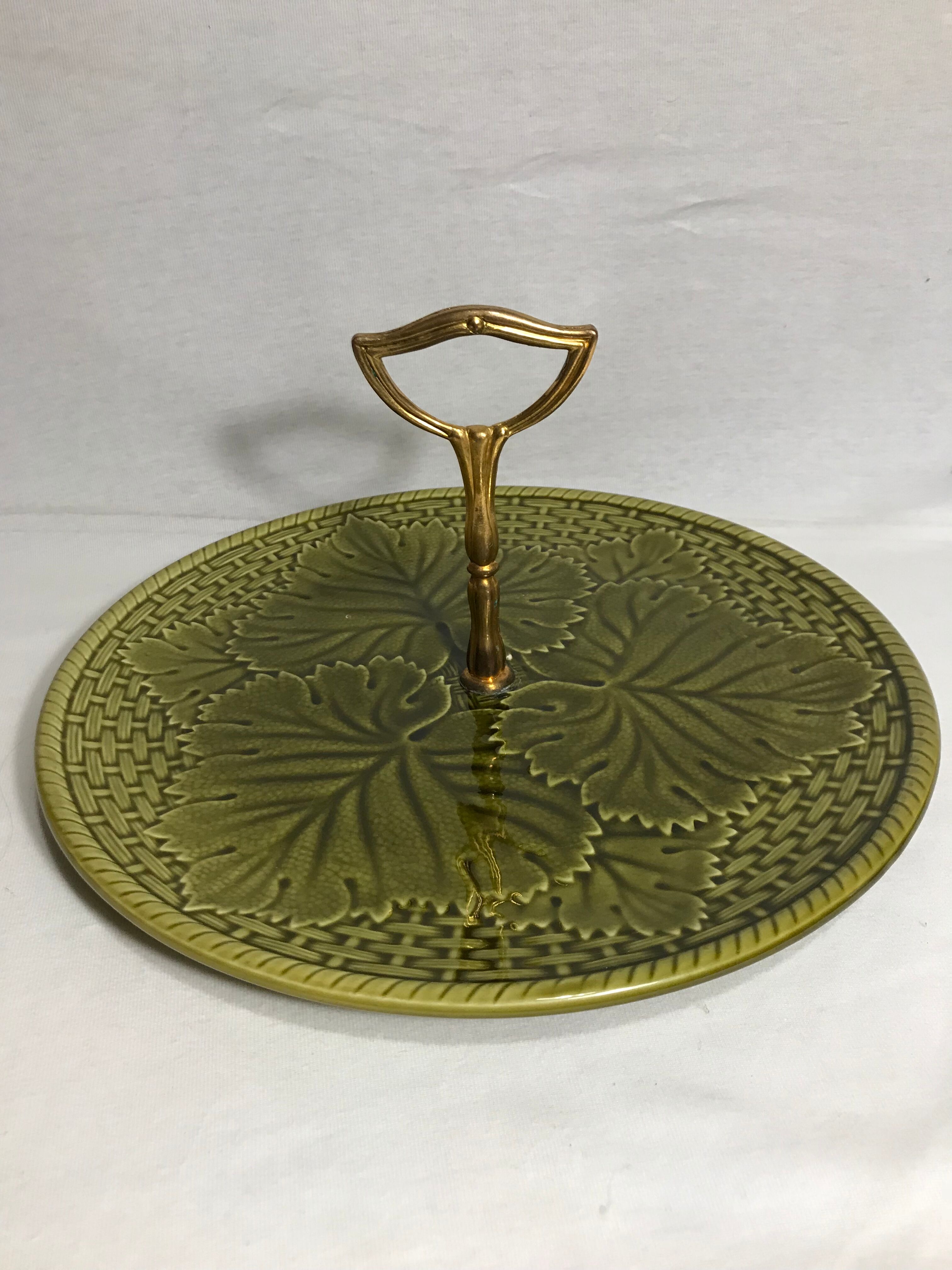 Cheese platter gien france ceramic with handle brass