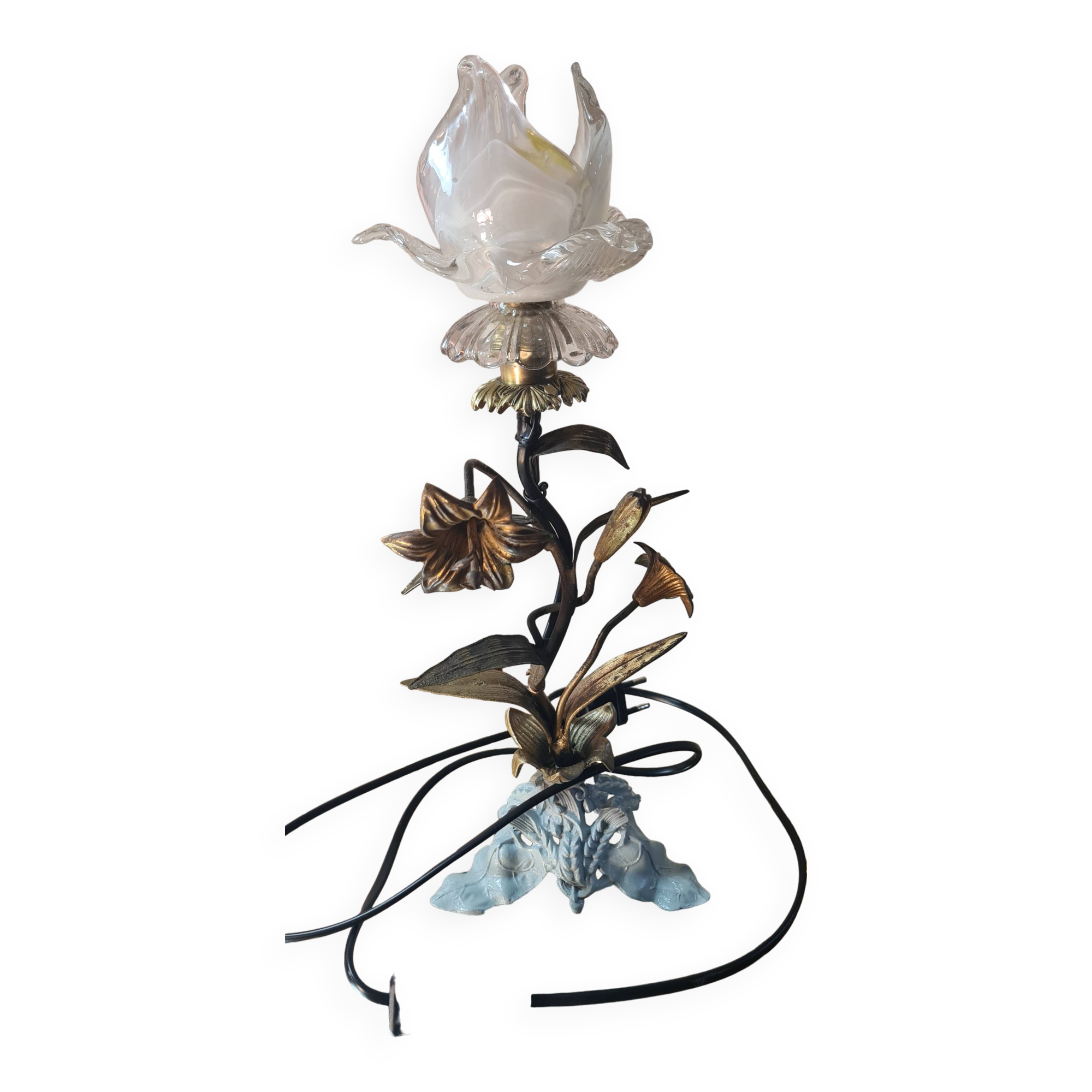 brass and pewter floral lamp 1900 art nouveau murano tulip 37x16