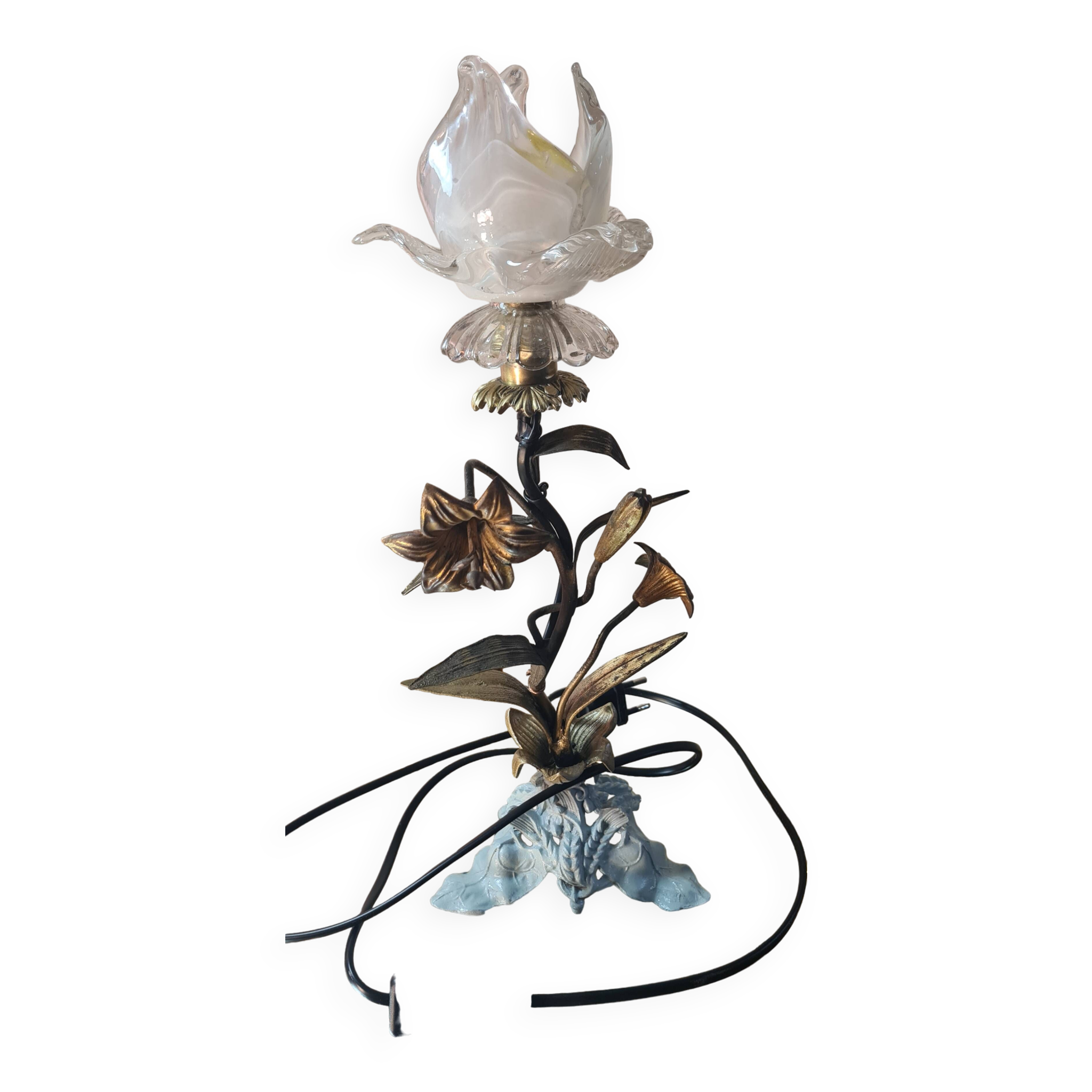 brass and pewter floral lamp 1900 art nouveau murano tulip 37x16