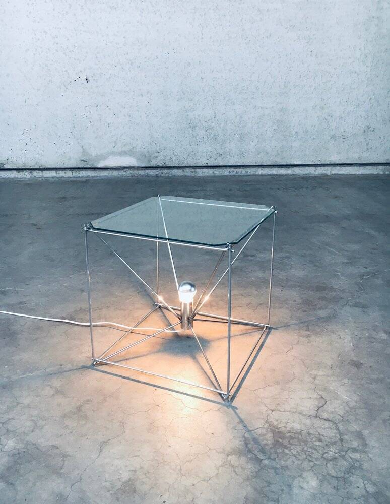 Cubist coffee table with lamp attributed to Max Sauze, France 1960s