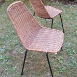 Pair of Legler rattan and iron dining / stacking chairs, Switzerland 1960s