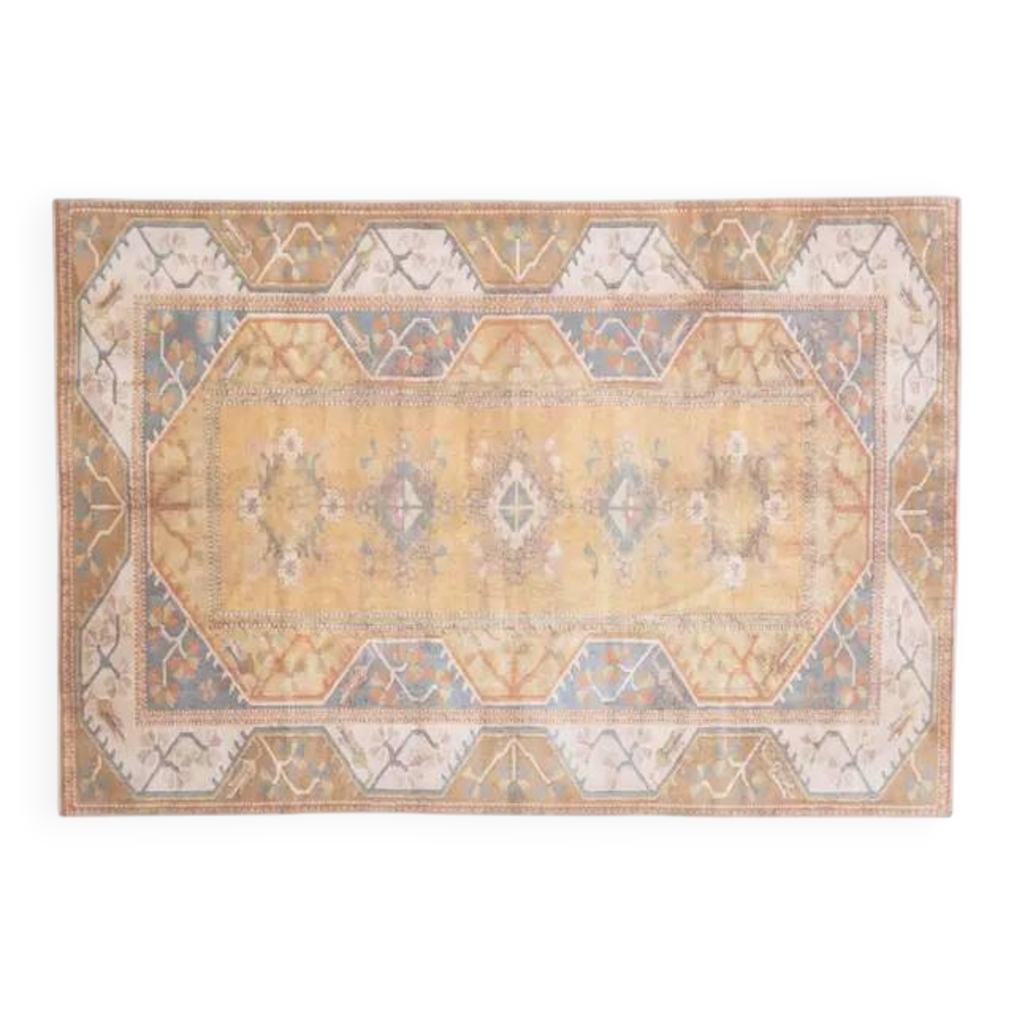 1970s Vintage Turkish Oushak Handmade Wool Cotton Orange Area Rug 198X287