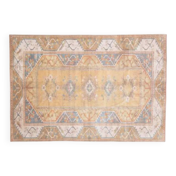 Tapis vintage turc Oushak fait main en laine et coton orange, années 1970