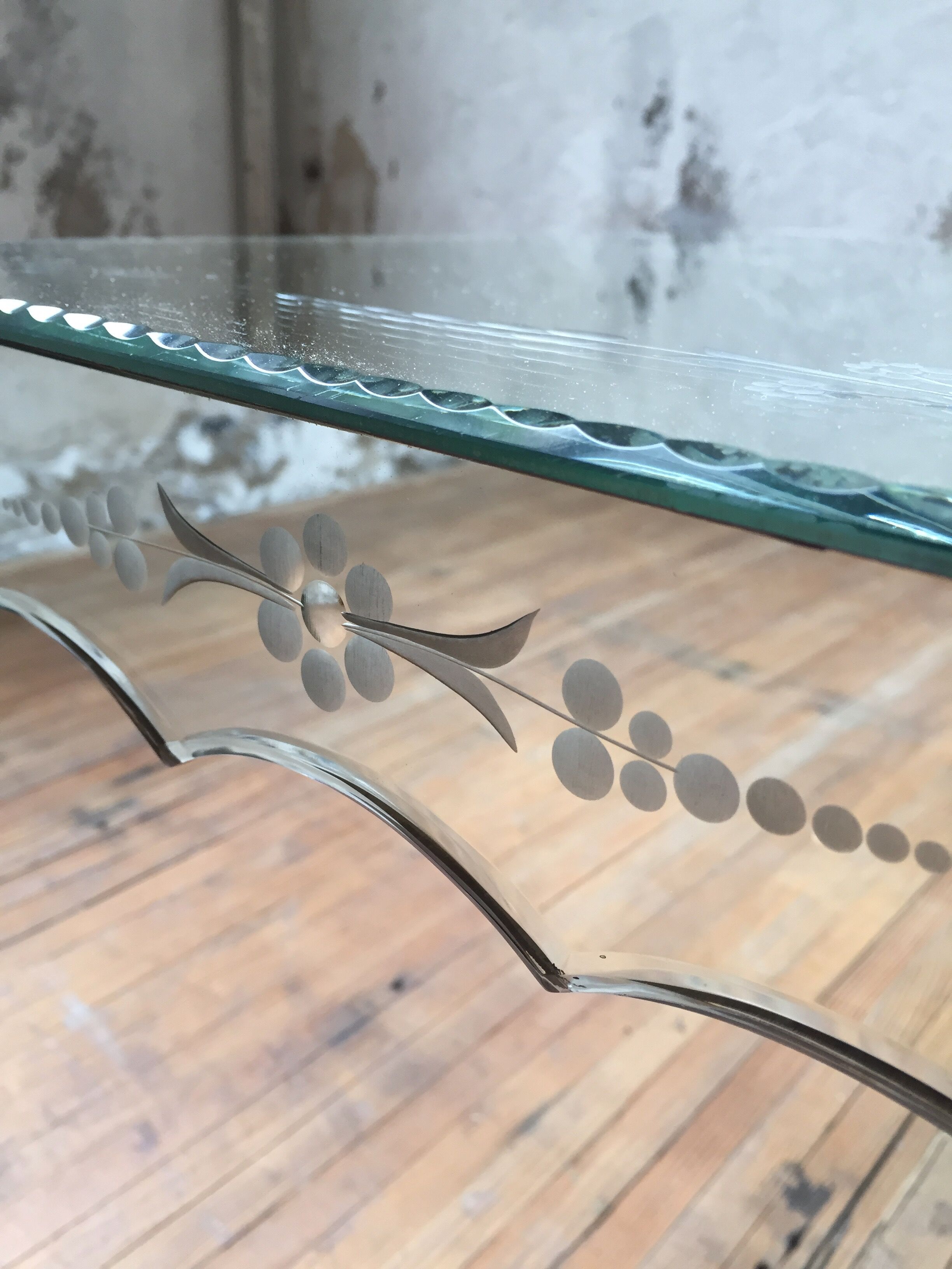 Bevelled mirror coffee table