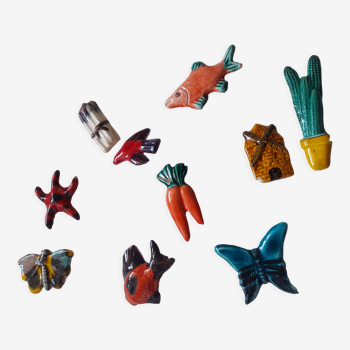 Set of 10 ceramics animals, fish, butterfly