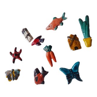 Set of 10 ceramics animals, fish, butterfly