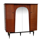 Wardrobe inlaid vintage shelves 50s, mirror
