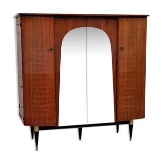 Wardrobe inlaid vintage shelves 50s, mirror