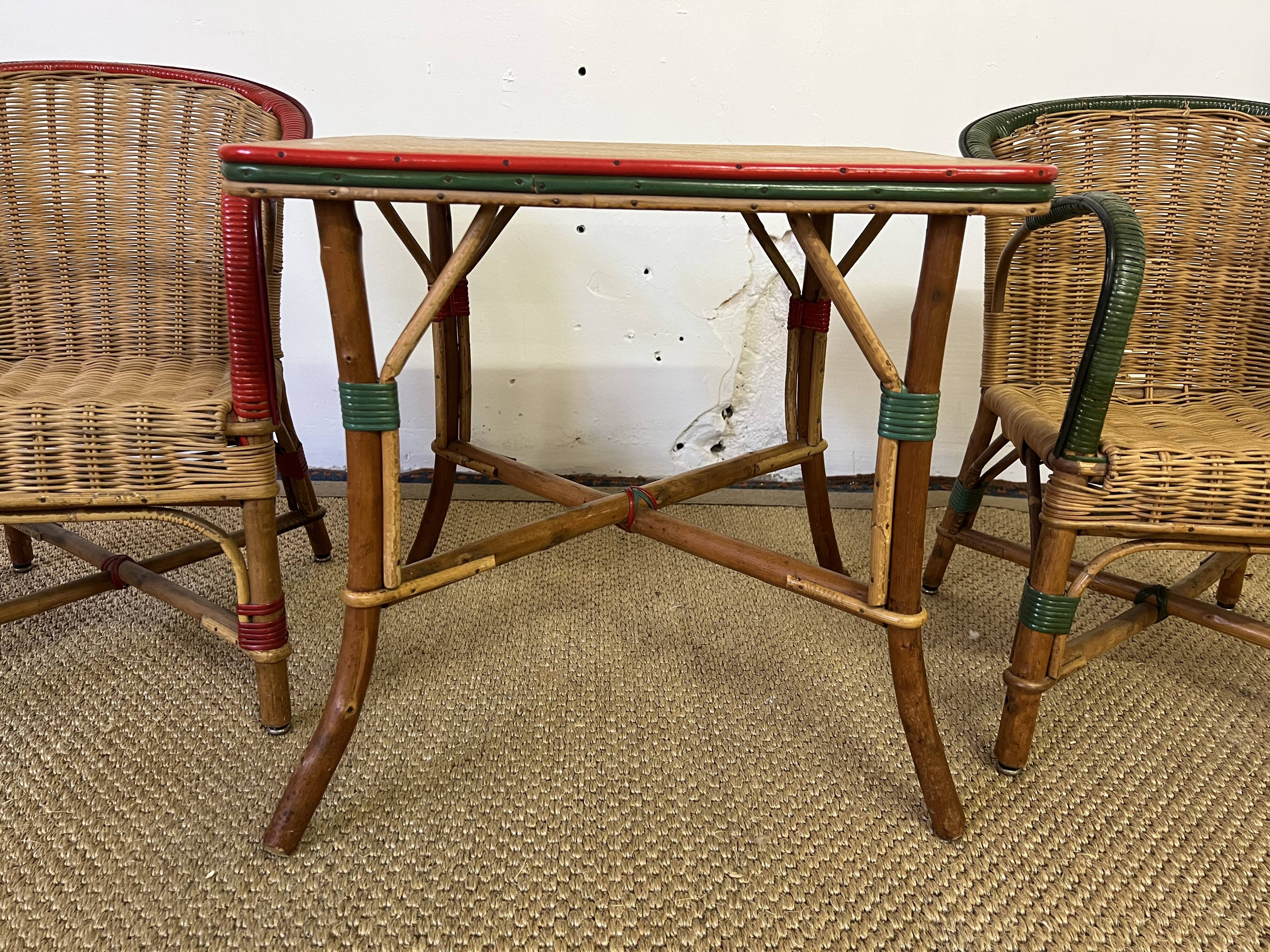Set table and armchairs, children's rattan living room