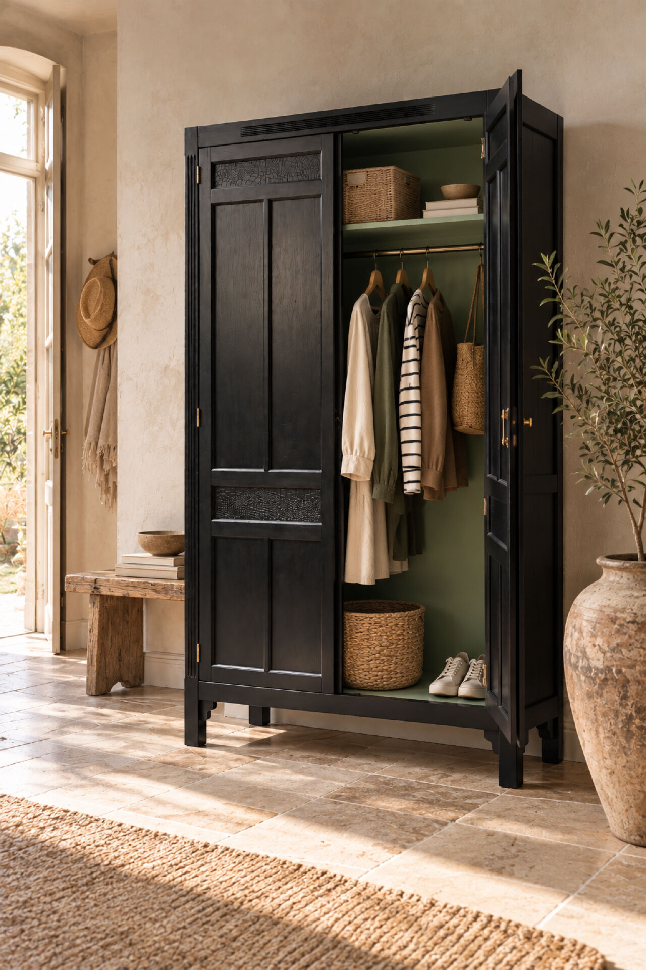 Renovated black Art Deco Parisian wardrobe