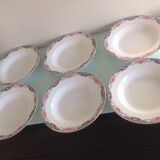 Suite of six hollow plates décor baskets of roses by Digoin Sarreguemines vintage 50s-60s