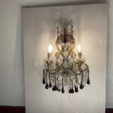 Large Crystal Beaded Murano Glass Sconces Set of 2,