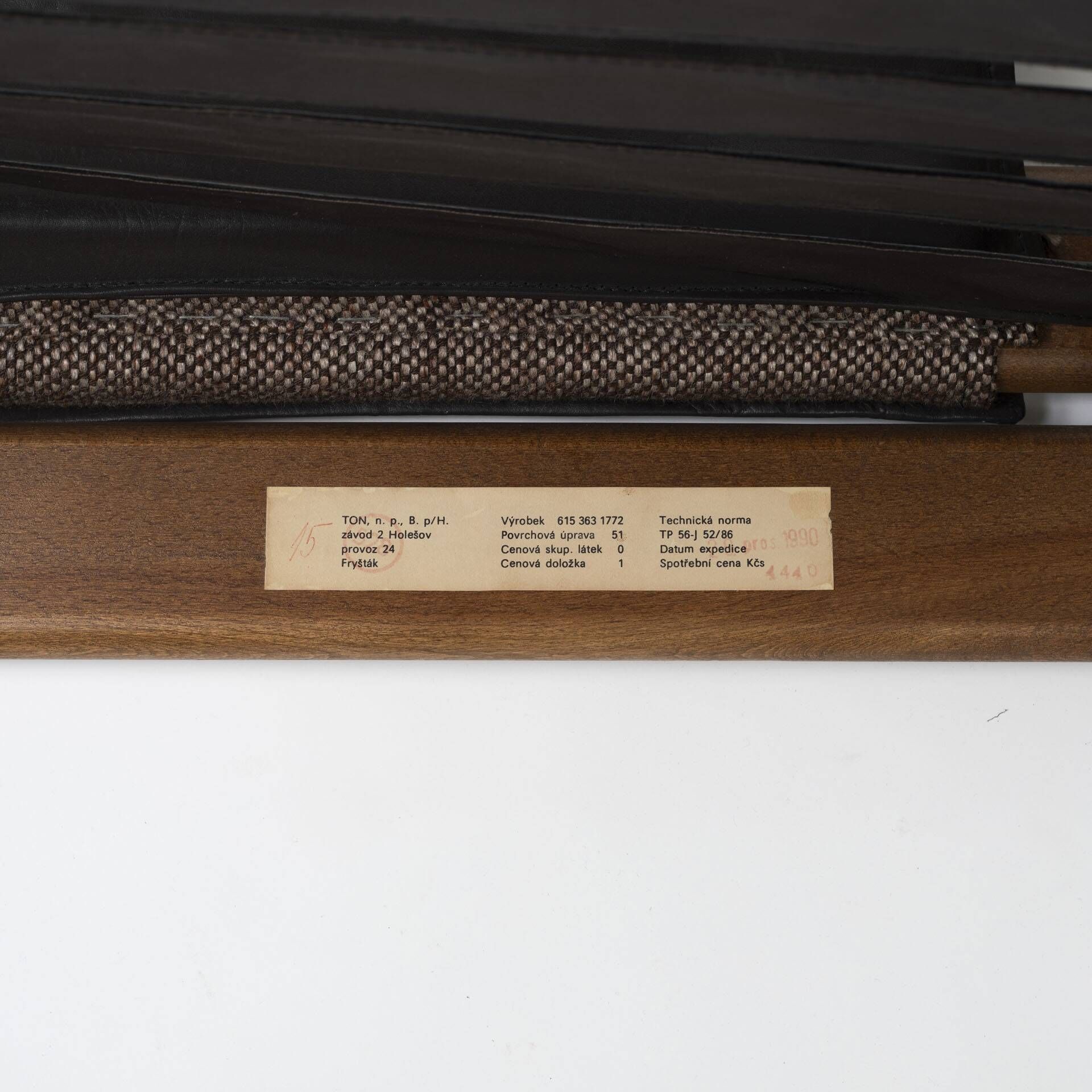 Pair of lounge chairs produced by TON in wood and brown leather, Czechoslovakia, 1990s