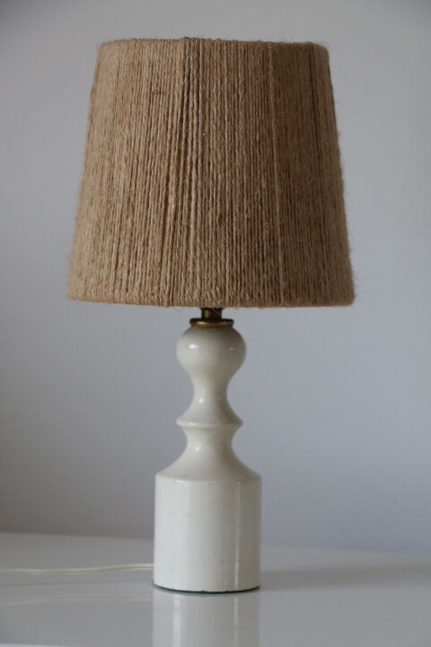 Lampe bois blanc avec abat-jour corde