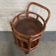 Round bamboo & rattan bar cart - italy 1960's