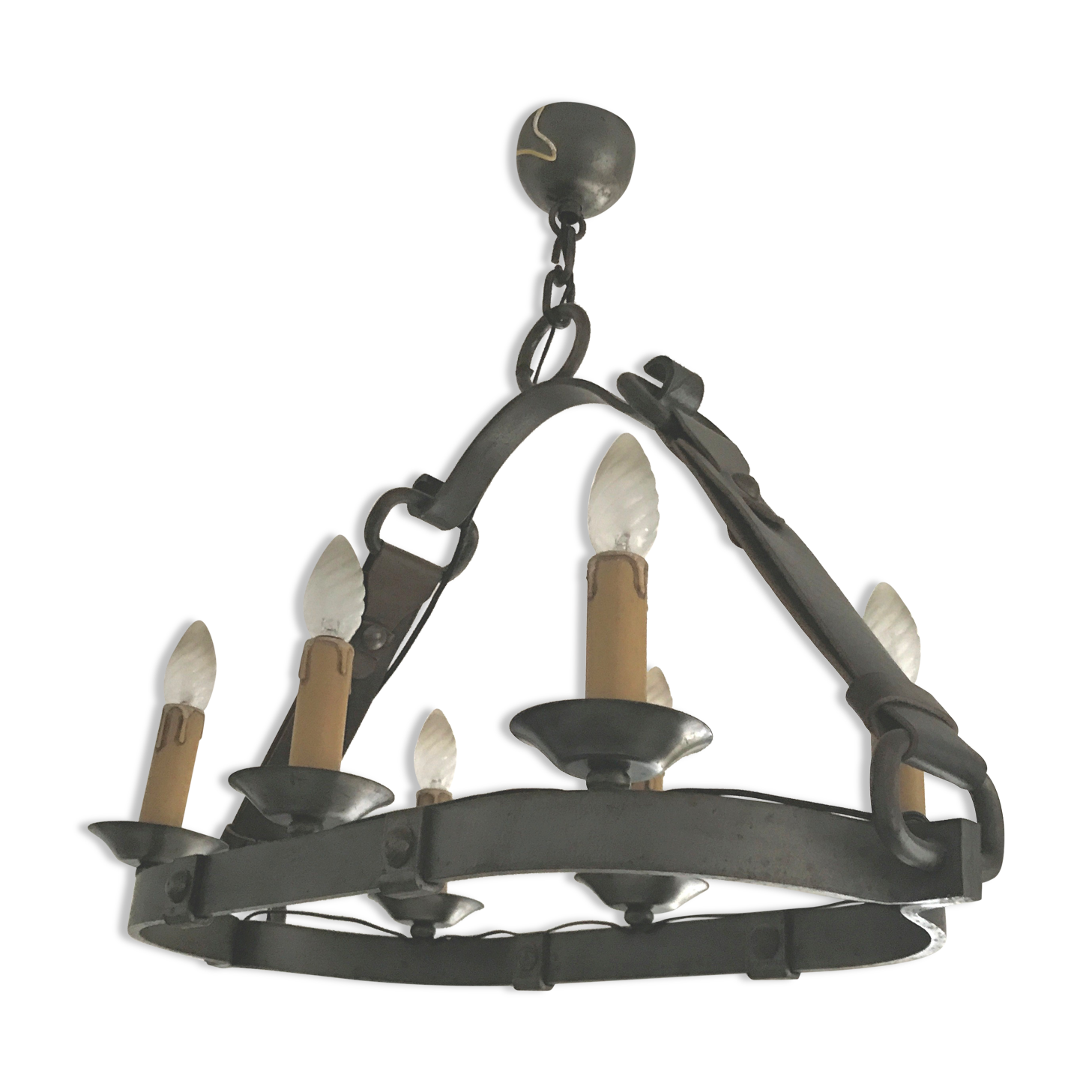 Lustre vintage métal et cuir