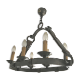 Lustre vintage métal et cuir