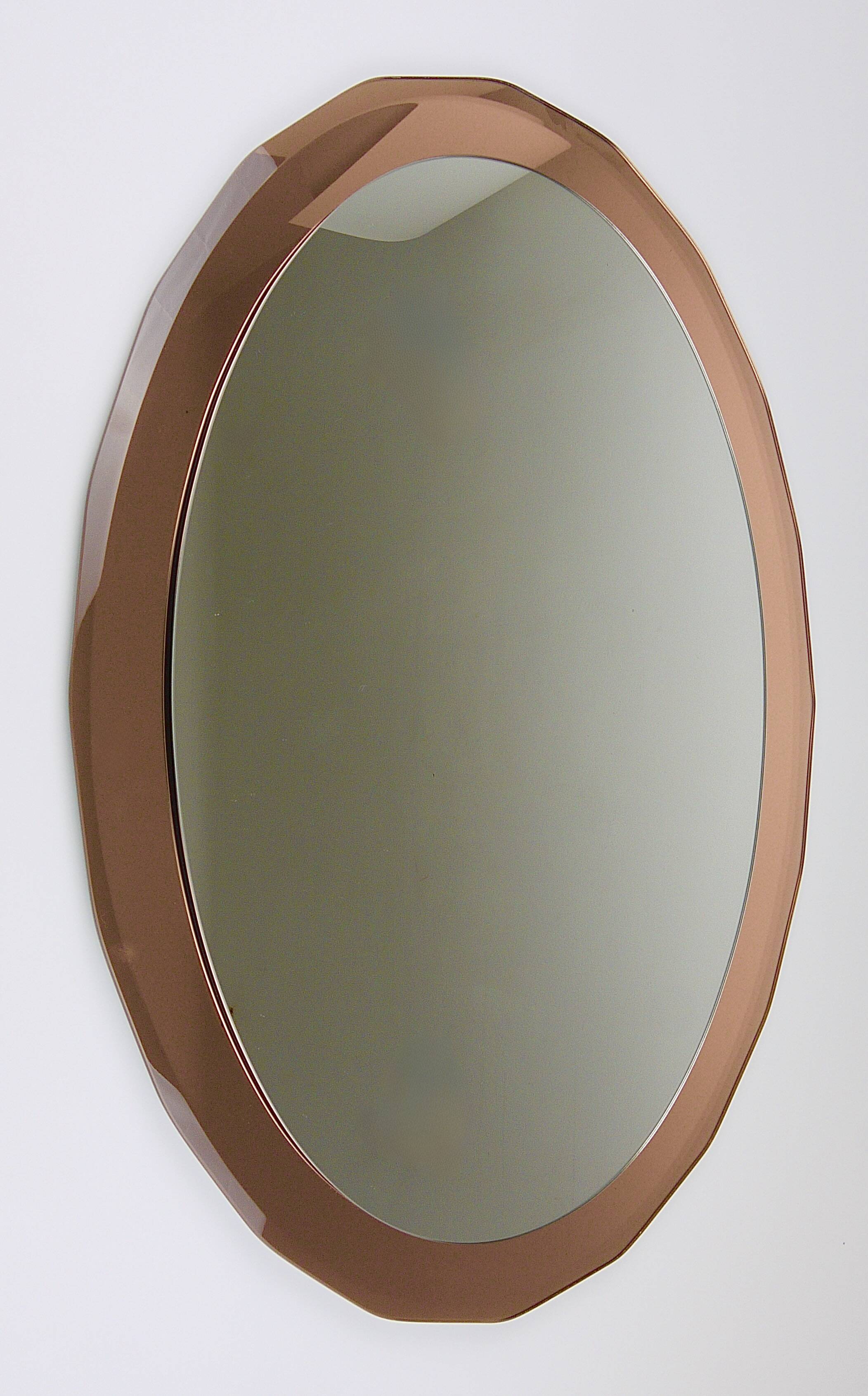 Cristal Arte Pink Oval Rosé Mid-Century Wall Mirror, Italy, 1960s