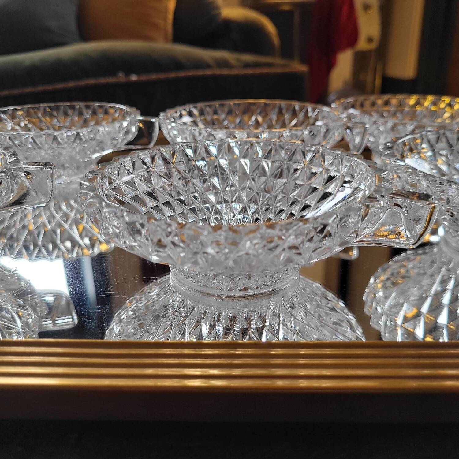Cut Glass Dessert/Punch Bowls - Diamond Style