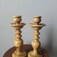 Pair of olive wood candlesticks, turned wood, handcrafted