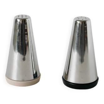 Salt & pepper Design in chrome and plastic, Made in Italy, in the style of Alessi, 1970