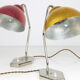 Lampes de table dorée et rouge du milieu du siècle, ensemble de 2