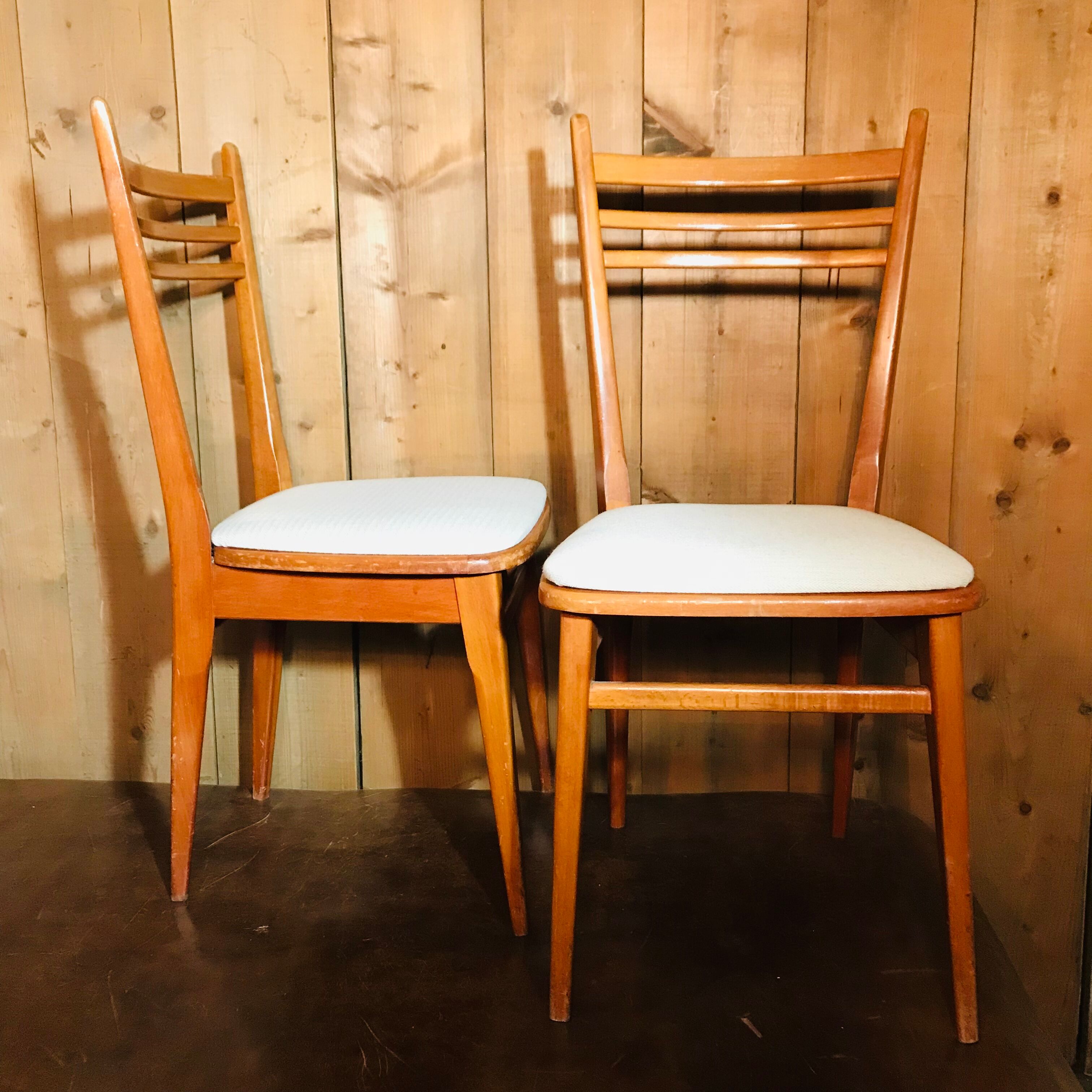 Paire de chaises vintage 1950-60 assise écru