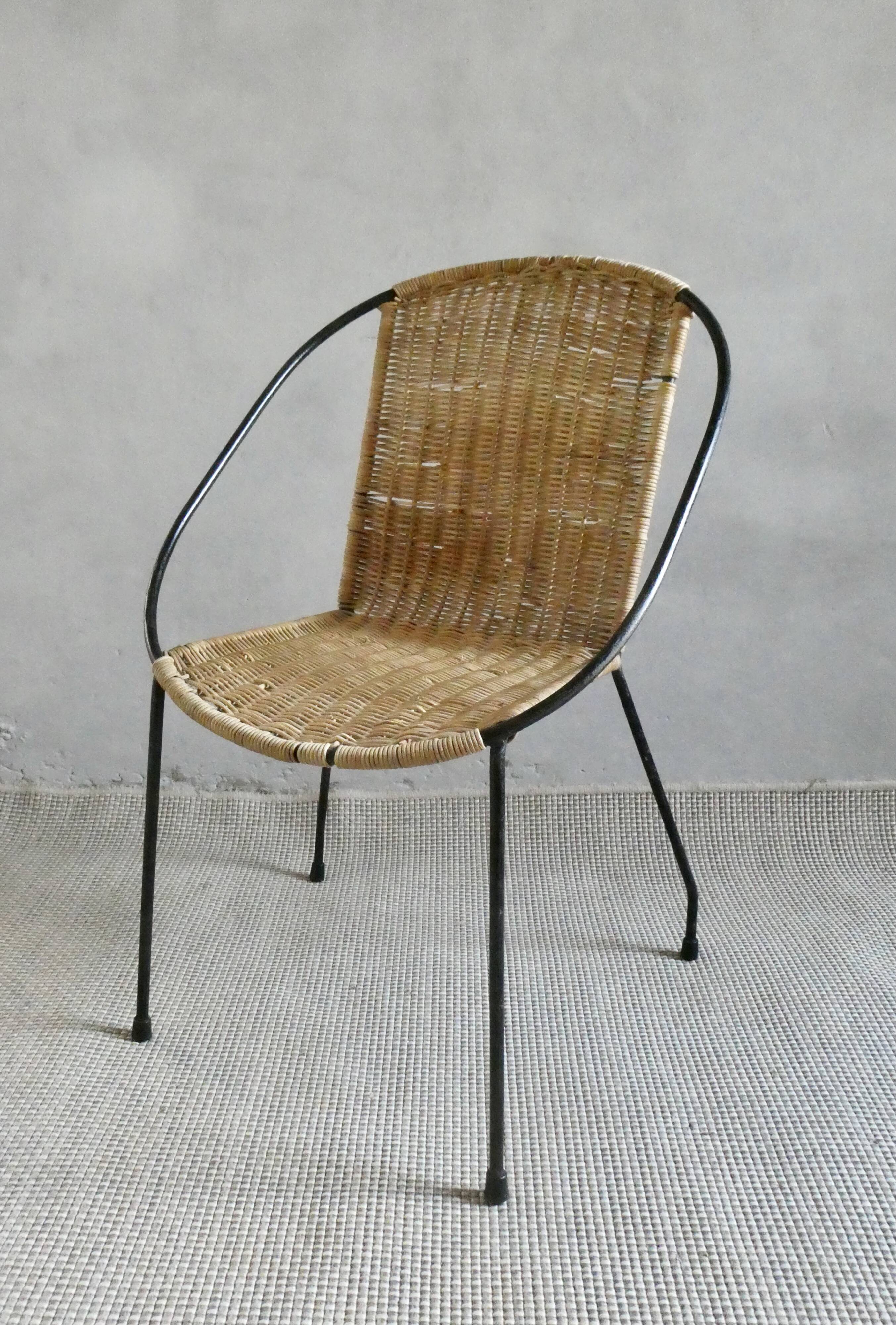 Children's armchair in iron and rattan, vintage