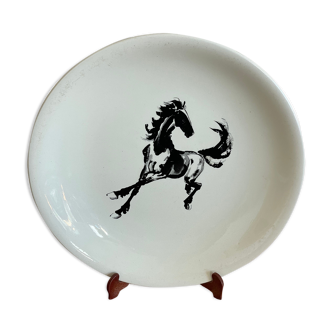 Decorative plate Salins France black horse