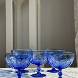 5 blue glass stemmed ice cream bowls