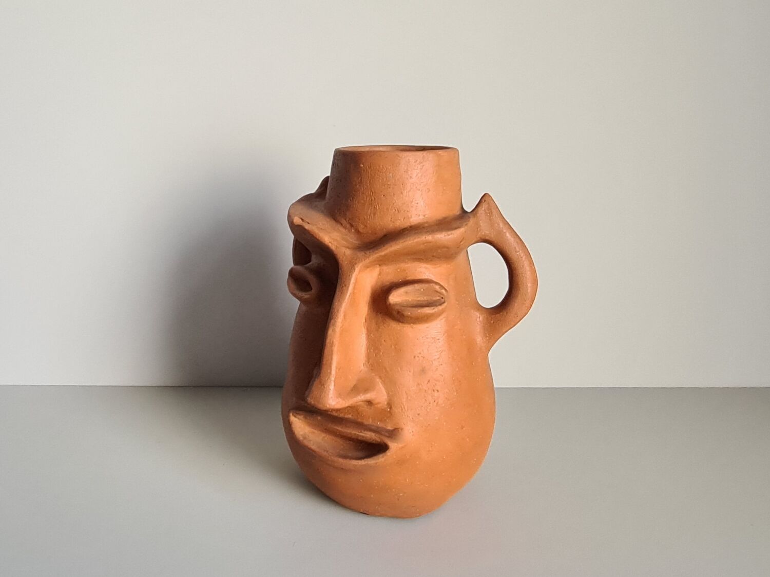 Face-shaped terracotta sculpture vase / 60s / vintage / art / Mid-Century / 20th century