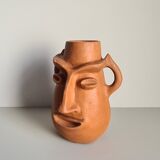 Face-shaped terracotta sculpture vase / 60s / vintage / art / Mid-Century / 20th century