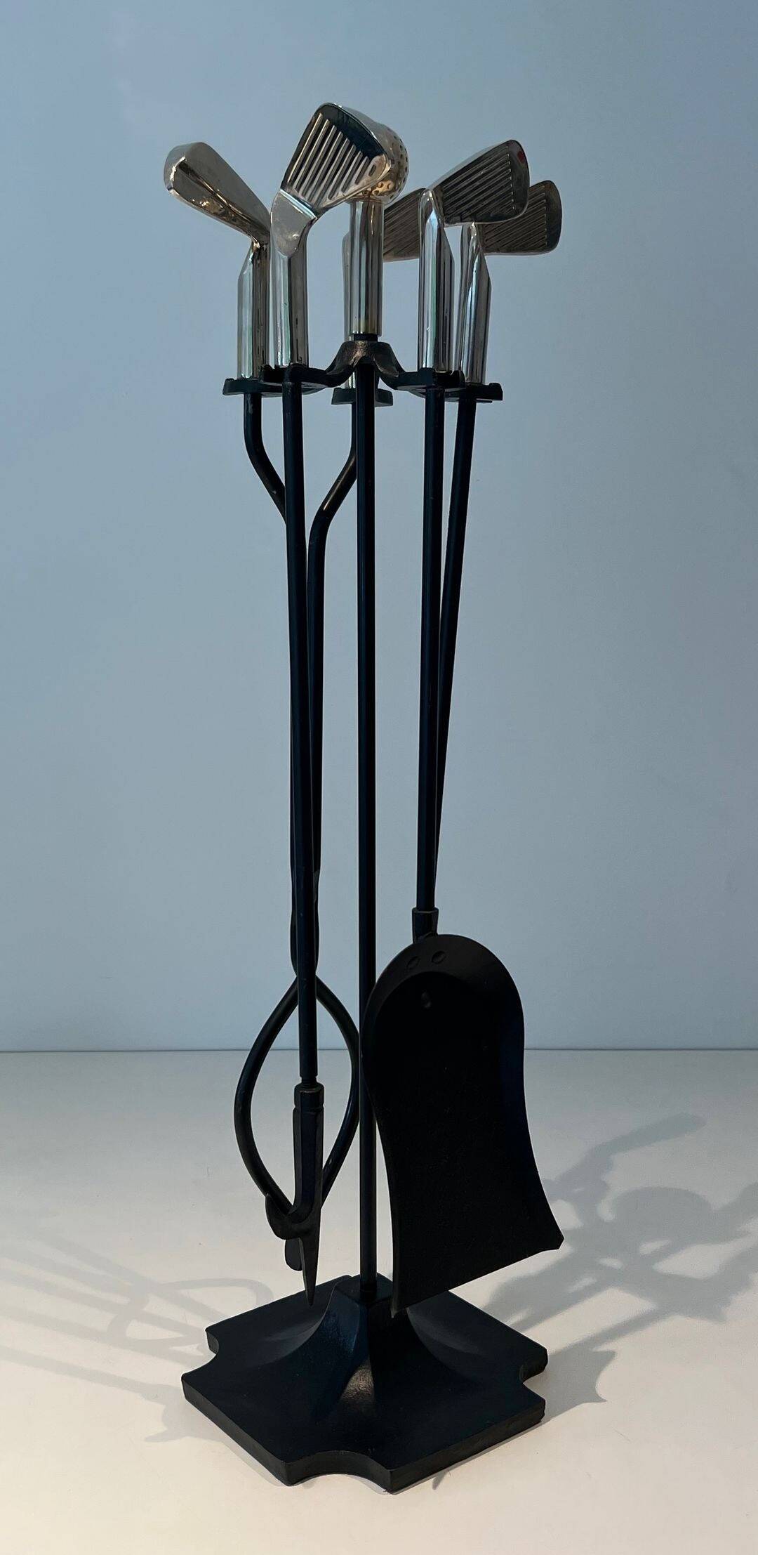 Fire Necessary Golf Model in Black Lacquered Metal and Chrome Golf Clubs
