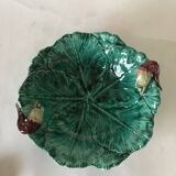 Vintage barbotine salad bowl with lettuce leaf and shrimp