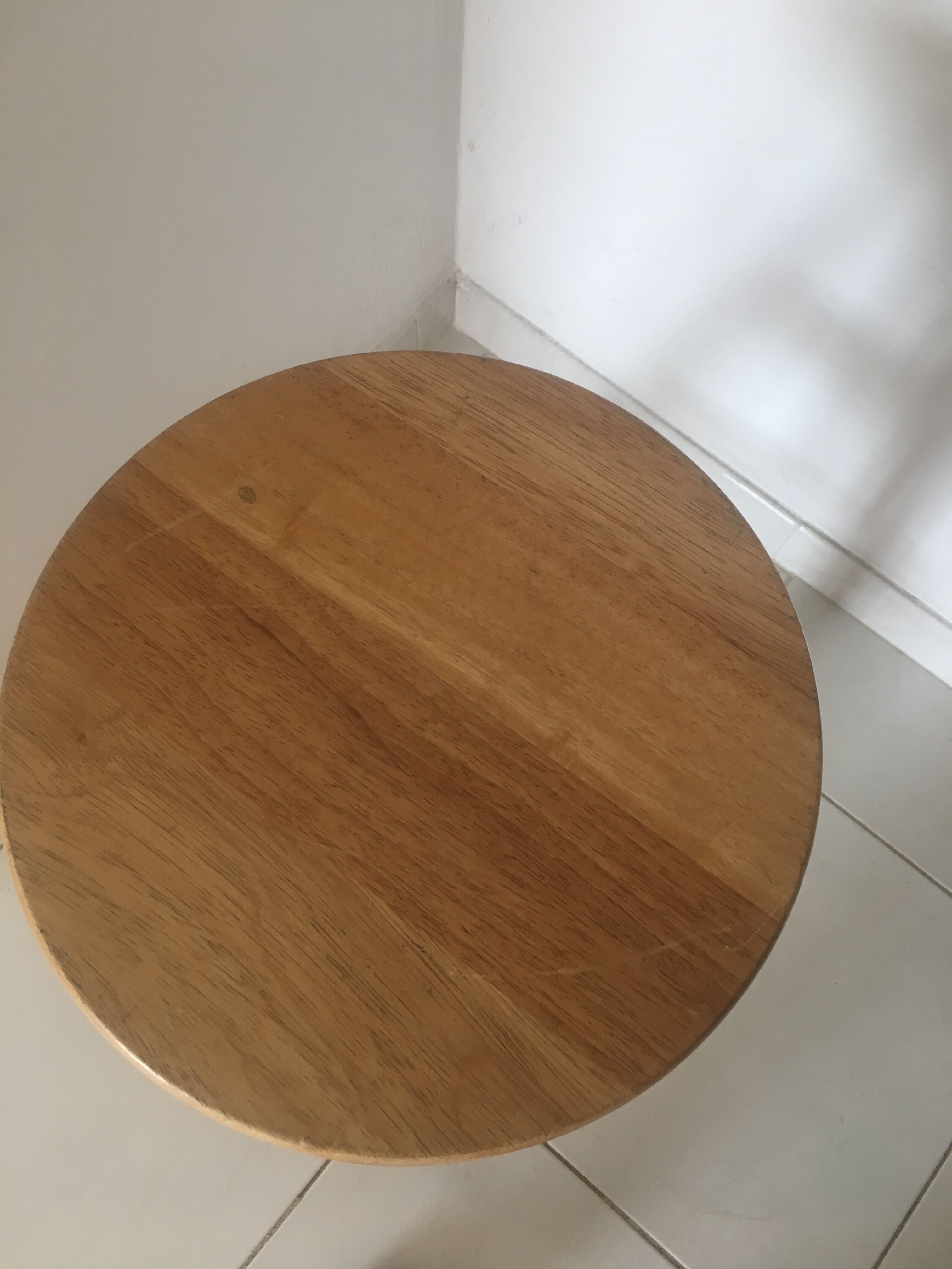 Wooden and metal tripod screw stool